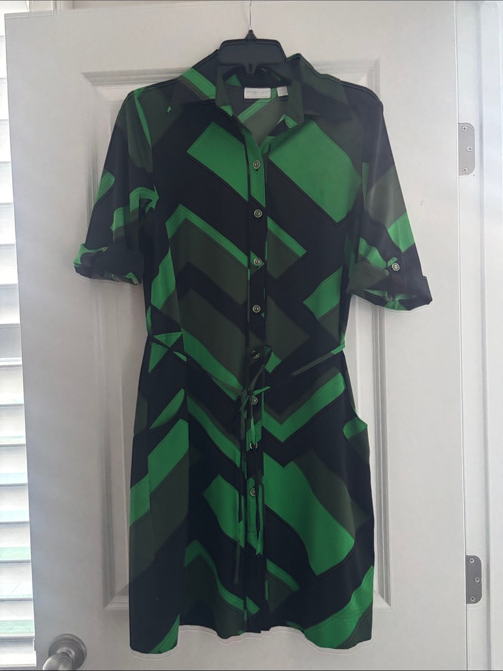 Black and Green Geometric Shirt Dress